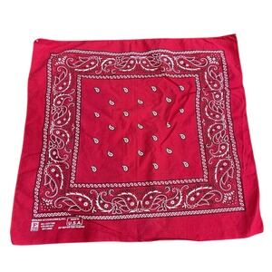 Vtg 13960 Paris Cotton Colorfast Cherry Red Scarf Bandana 20in USA Rave Flowers